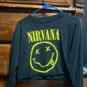 NIRVANA Black Crop Top with Yellow Logo